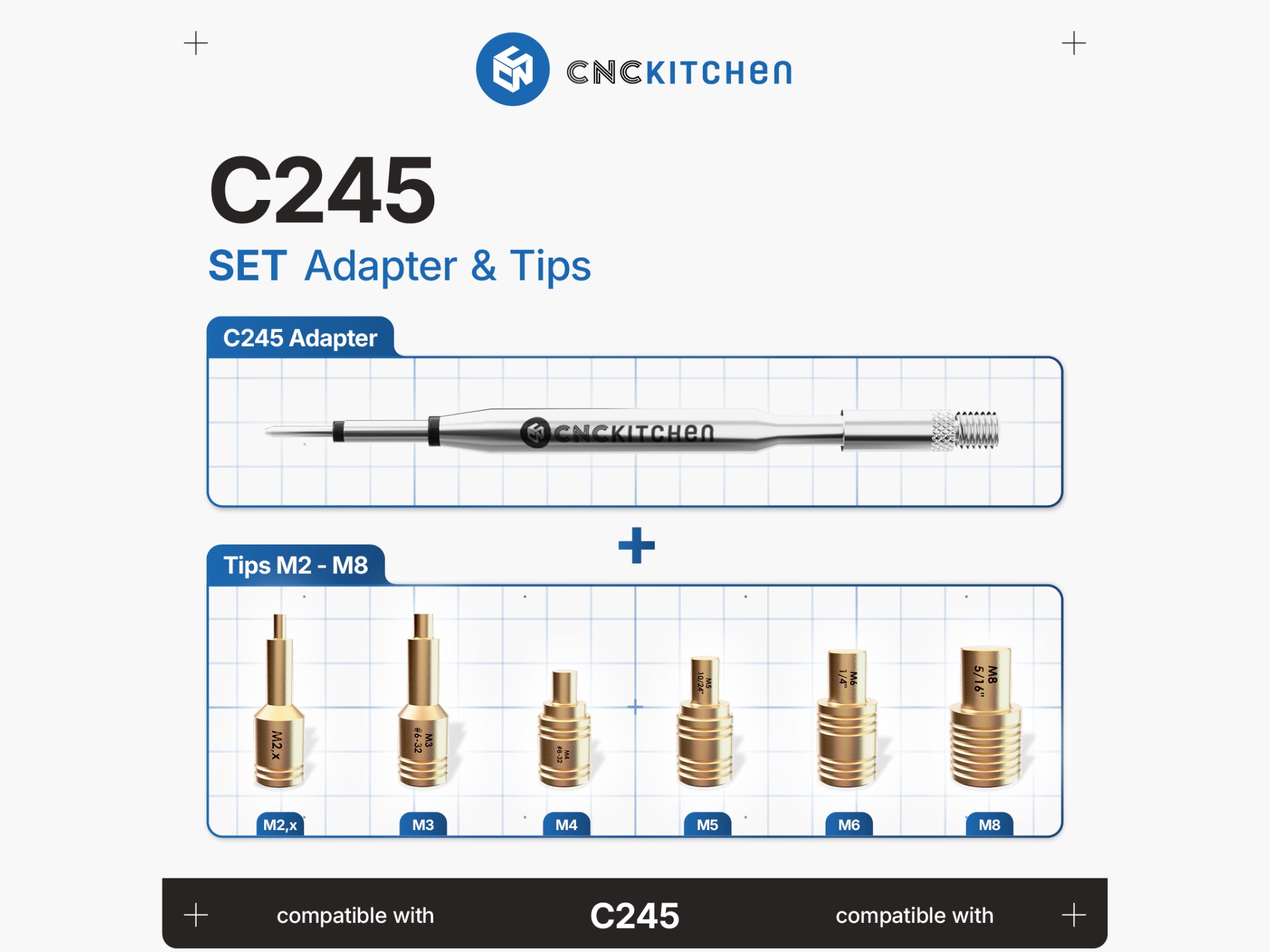 CNC Kitchen Soldering Tips with Adapter for Threaded Inserts - C245 ...