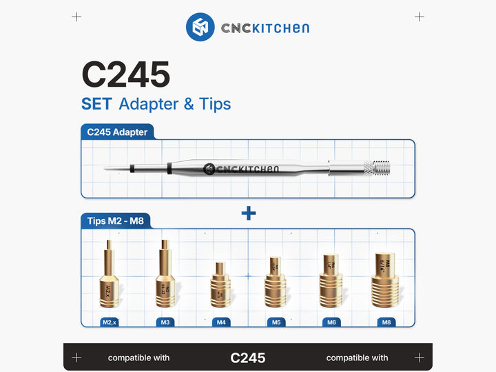 CNC Kitchen Soldering Tips with Adapter for Threaded Inserts - C245 at Levendigs