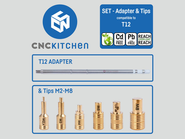 CNC Kitchen Soldering Tips with Adapter for Threaded Inserts - T12 at Levendigs