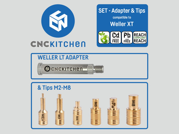 CNC Kitchen Soldering Tips with Adapter for Threaded Inserts - WELLER XT at Levendigs