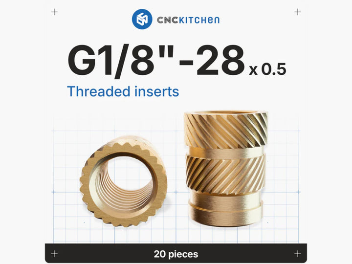 CNC Kitchen Threaded insert G1/8 - 28x12.7 for pneumatic fittings - 20pcs at Levendigs