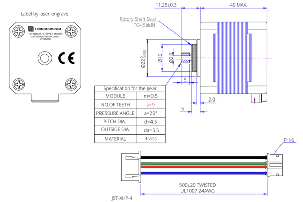 LDO NEMA17 Stepper Motor - for Galileo G2ZXL - LDO - 42STH40 - 1684AC(RSS9T) at Levendigs